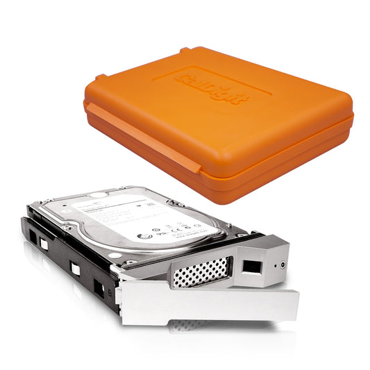 Top side view of the Archive Box, and a Drive Module on a white background.