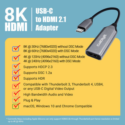 An infographic showing all of the tech specs of the USB-C to HDMI Adapter.