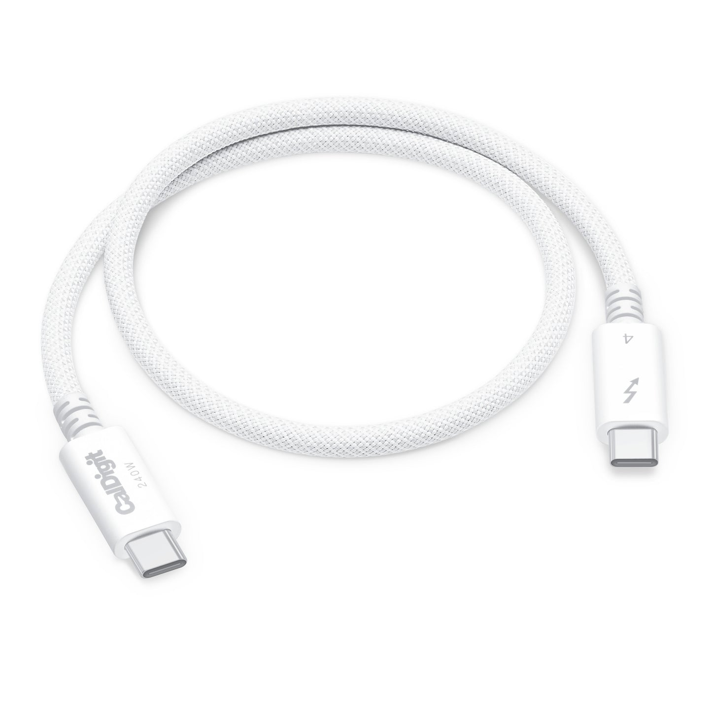 A white Thunderbolt 4 Pro Cable coiled on a white background.