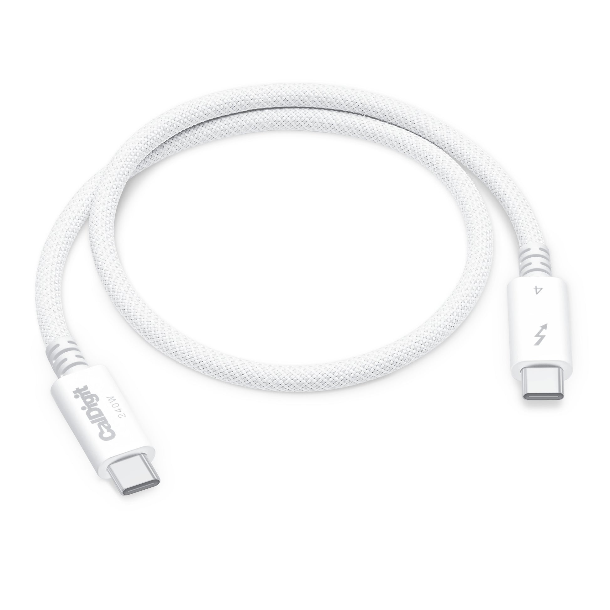 A white Thunderbolt 4 Pro Cable coiled on a white background.