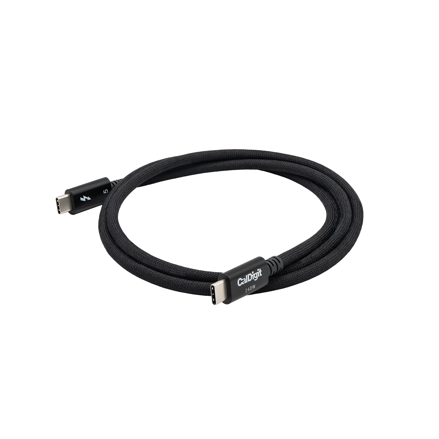 An image of a coiled Thunderbolt 5 Pro Cable on a white background.