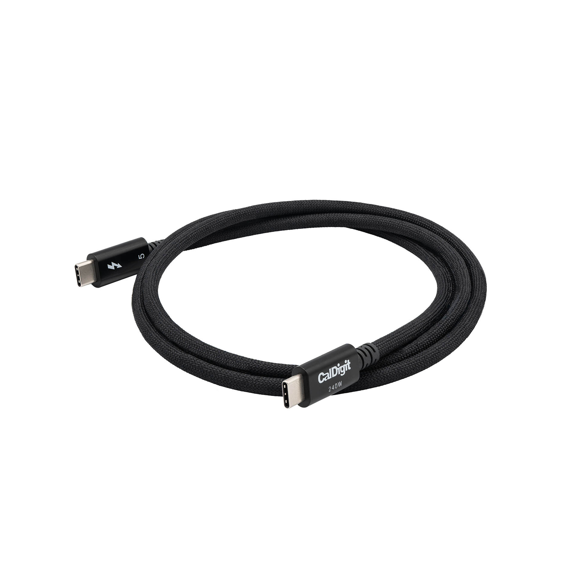 An image of a coiled Thunderbolt 5 Pro Cable on a white background.