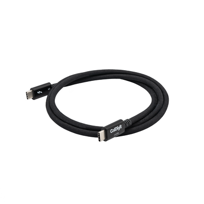 An image of a coiled Thunderbolt 5 Pro Cable on a white background.