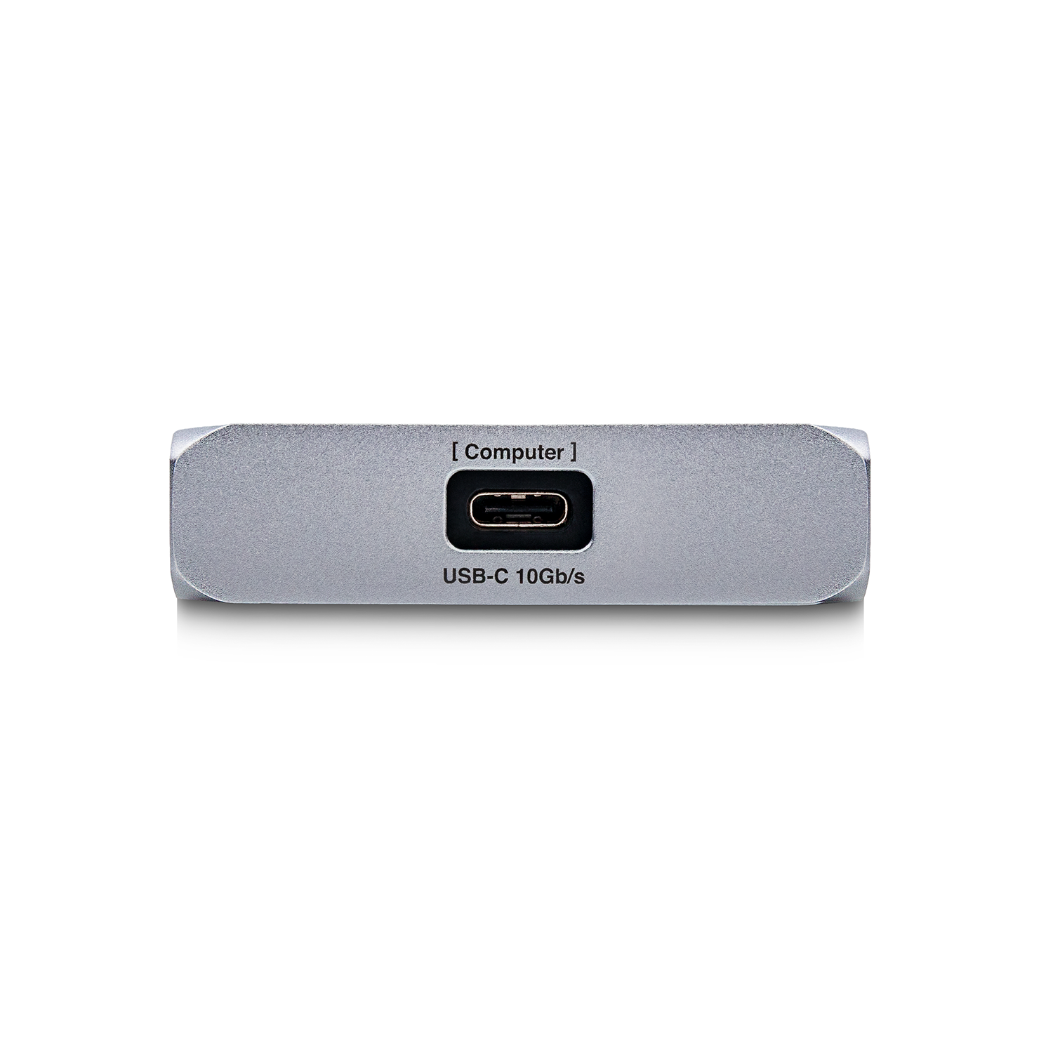 Side side view of the USB-C SOHO Dock showing the host USB-C port on a white background.