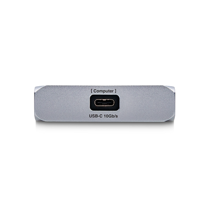 Side side view of the USB-C SOHO Dock showing the host USB-C port on a white background.